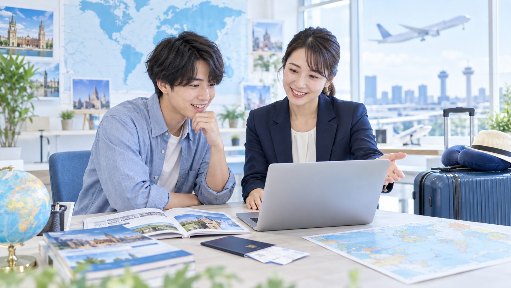 留学エージェントの担当者からサポート内容の説明を受ける留学希望者